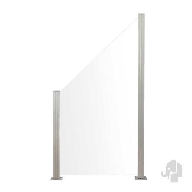 Blank glas tuinscherm schuin 900 x 970/1800mm